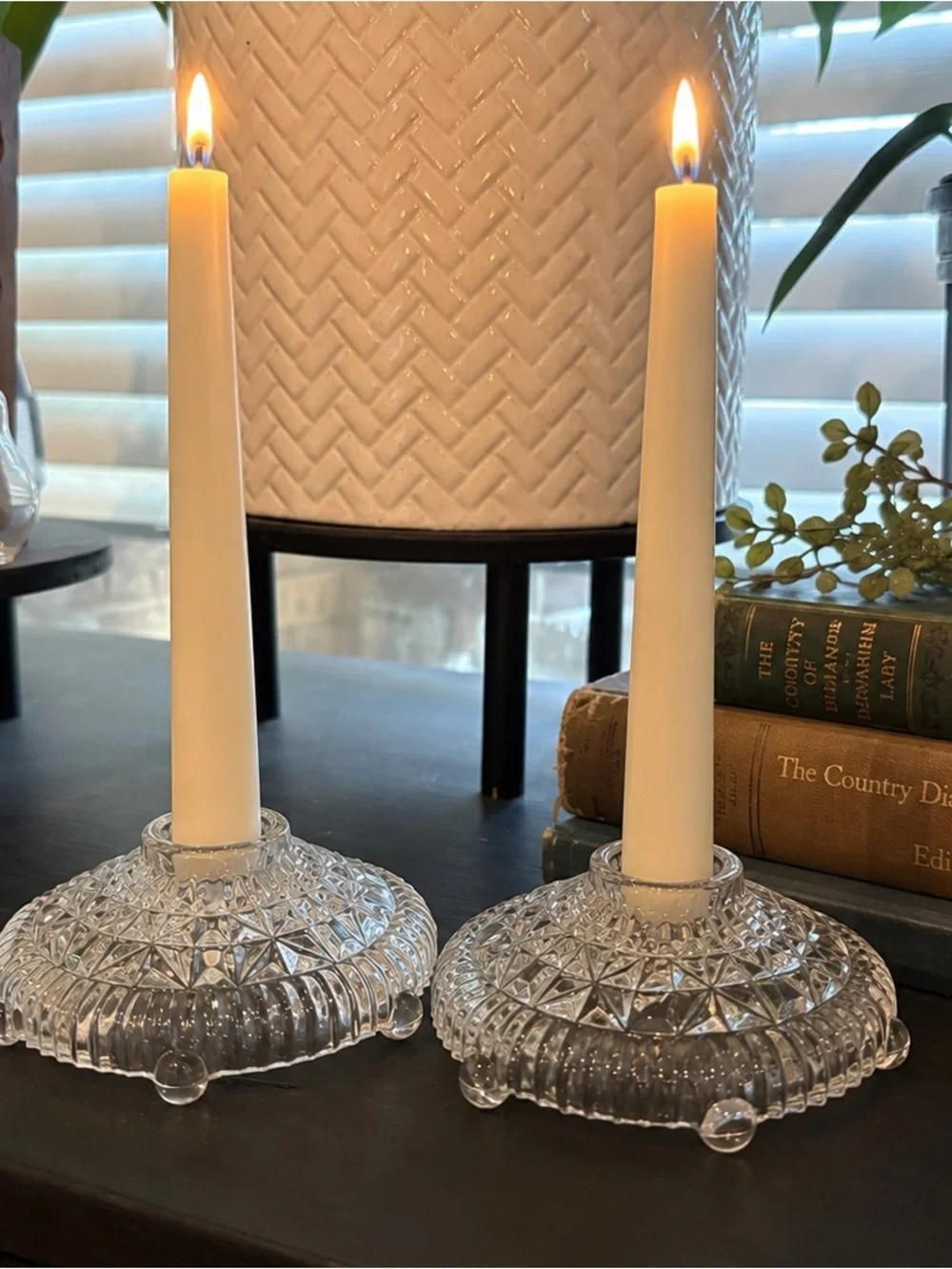 Vintage Pressed Glass Candle Holders- Set of 2